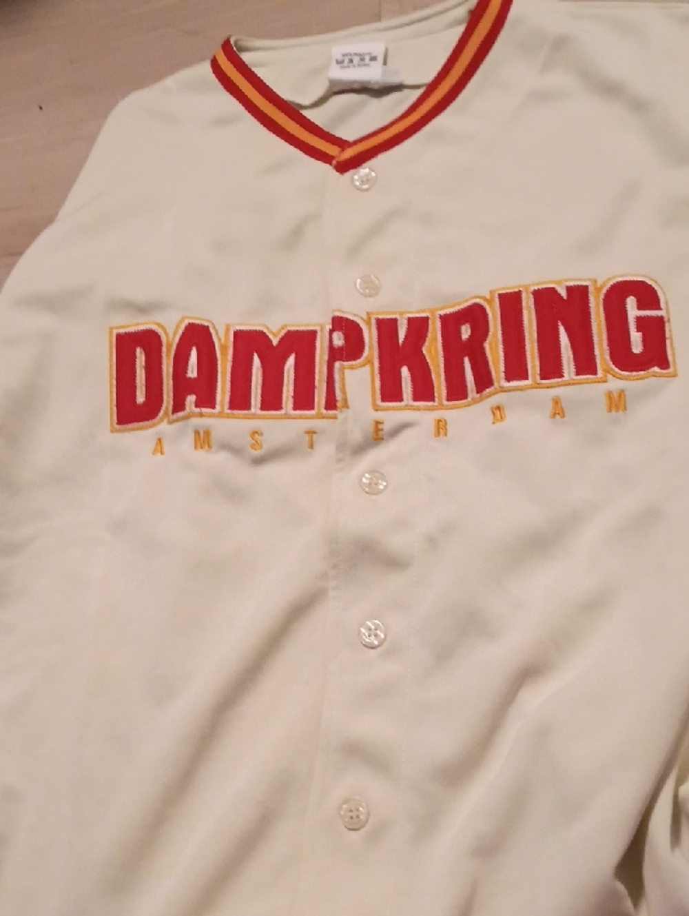 Cream Baseball Jersey with Red & Yellow Trim